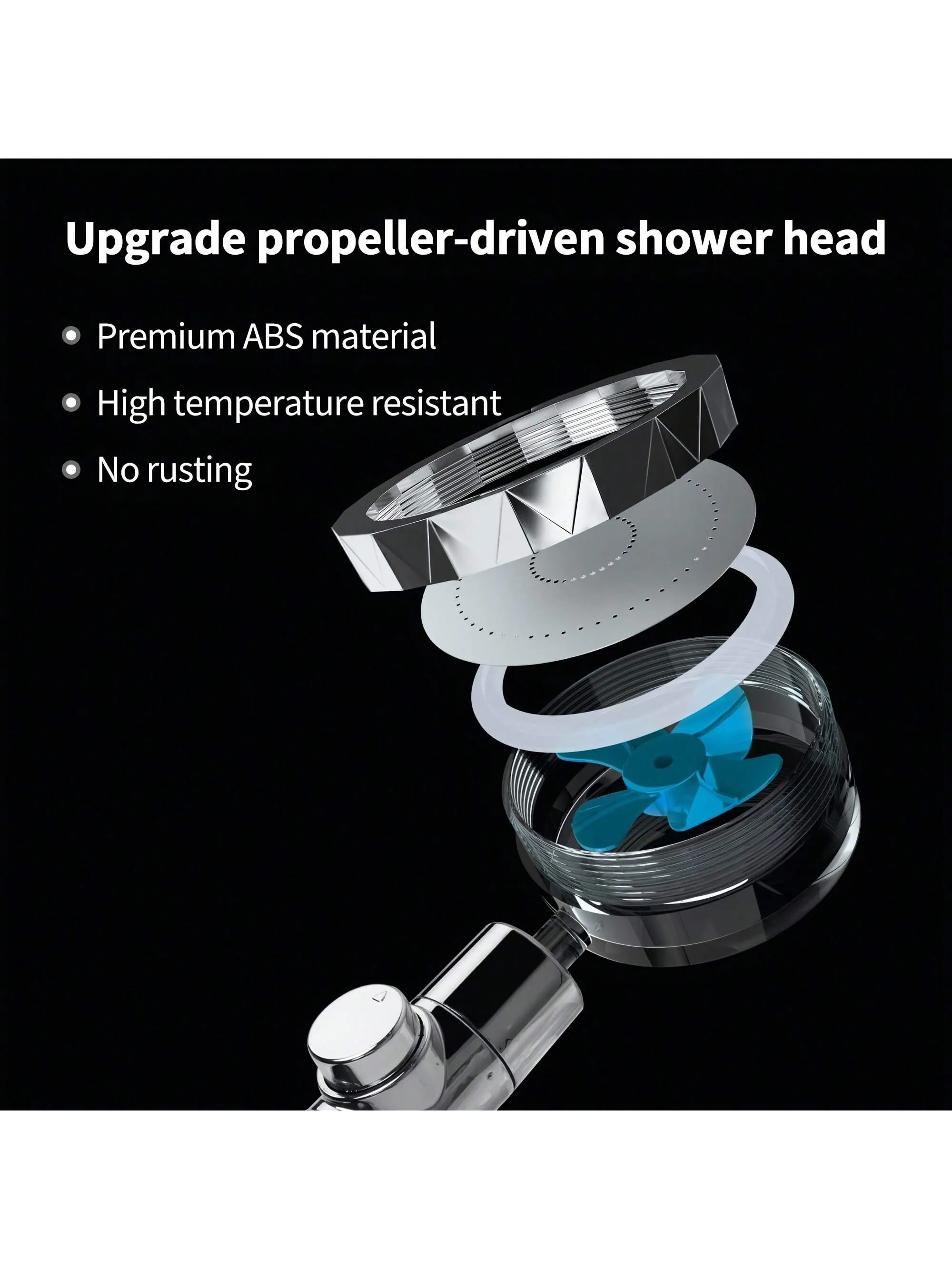 1pc High Pressure Shower Head With 3 Filters, Hydro Jet Shower Head Kit With Adjustable Pause Switch, Handheld Turbo Fan Shower, Jet Head Turbocharged Shower Head, Thickened To Make It Durable