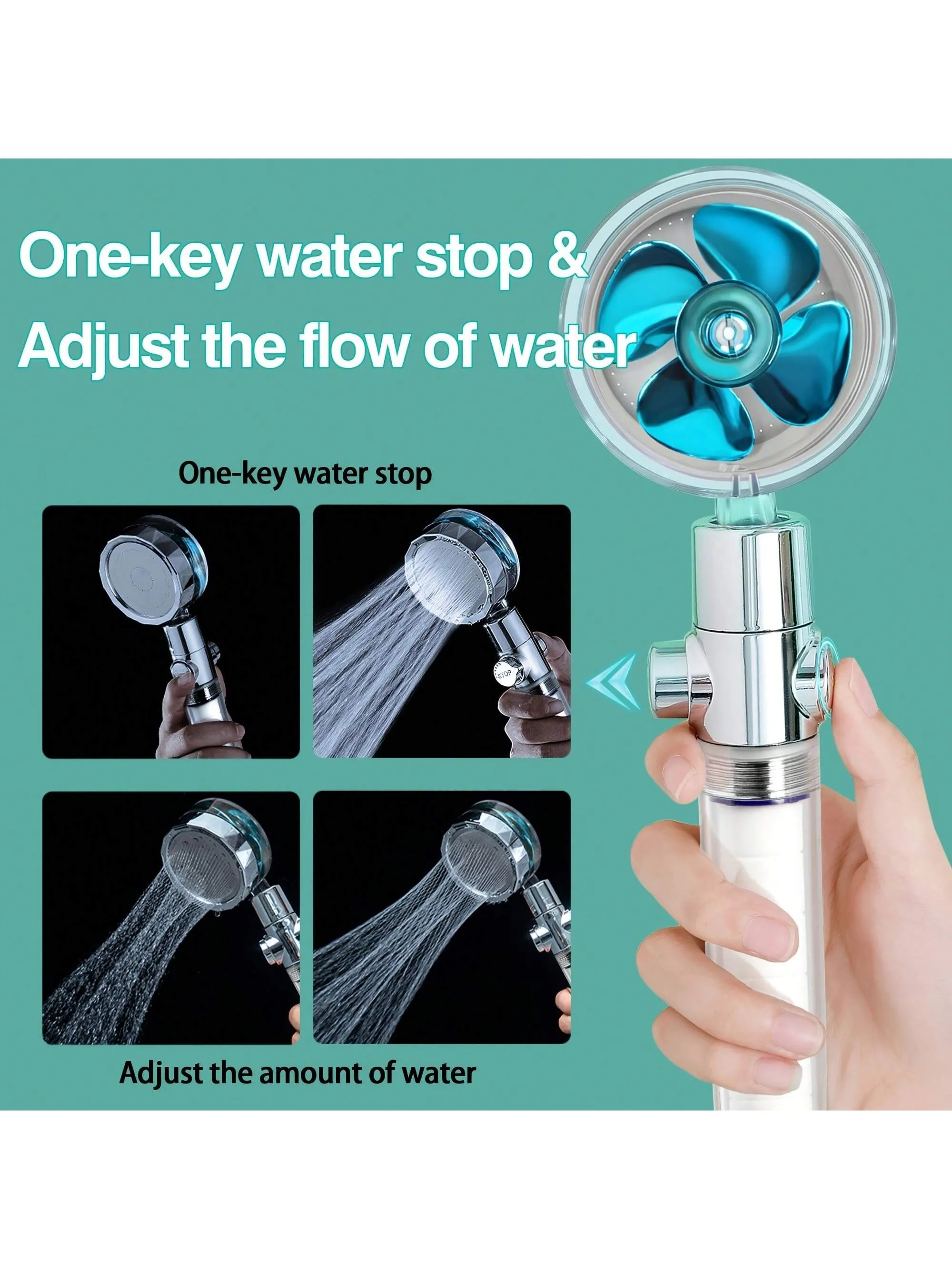 1pc High Pressure Shower Head With 3 Filters, Hydro Jet Shower Head Kit With Adjustable Pause Switch, Handheld Turbo Fan Shower, Jet Head Turbocharged Shower Head, Thickened To Make It Durable