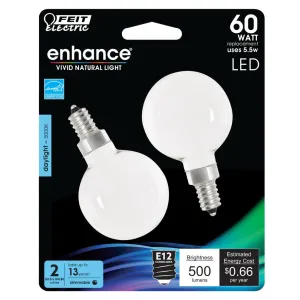 2-Pack 60W Daylight Frost Enhance Globe LED Light Bulbs BPG1660W95CAFL2