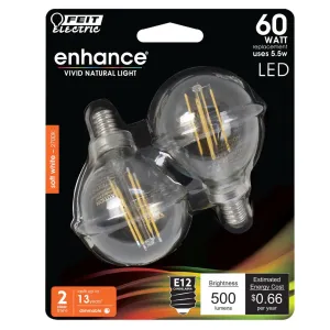 2-Pack 60W Soft White Enhance Globe LED Light Bulbs BPG1660827LED2