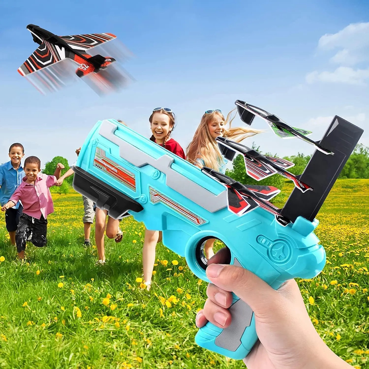 4710 Airplane Launcher Gun Toy with Foam Glider Planes, Outdoor Games for Children, Best Aeroplane Toys for Kids, Air Battle Gun Toys  ( 5 Plane Include )