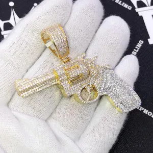 .925 Silver Revolver Gun VVS CZ Iced Out Pendant