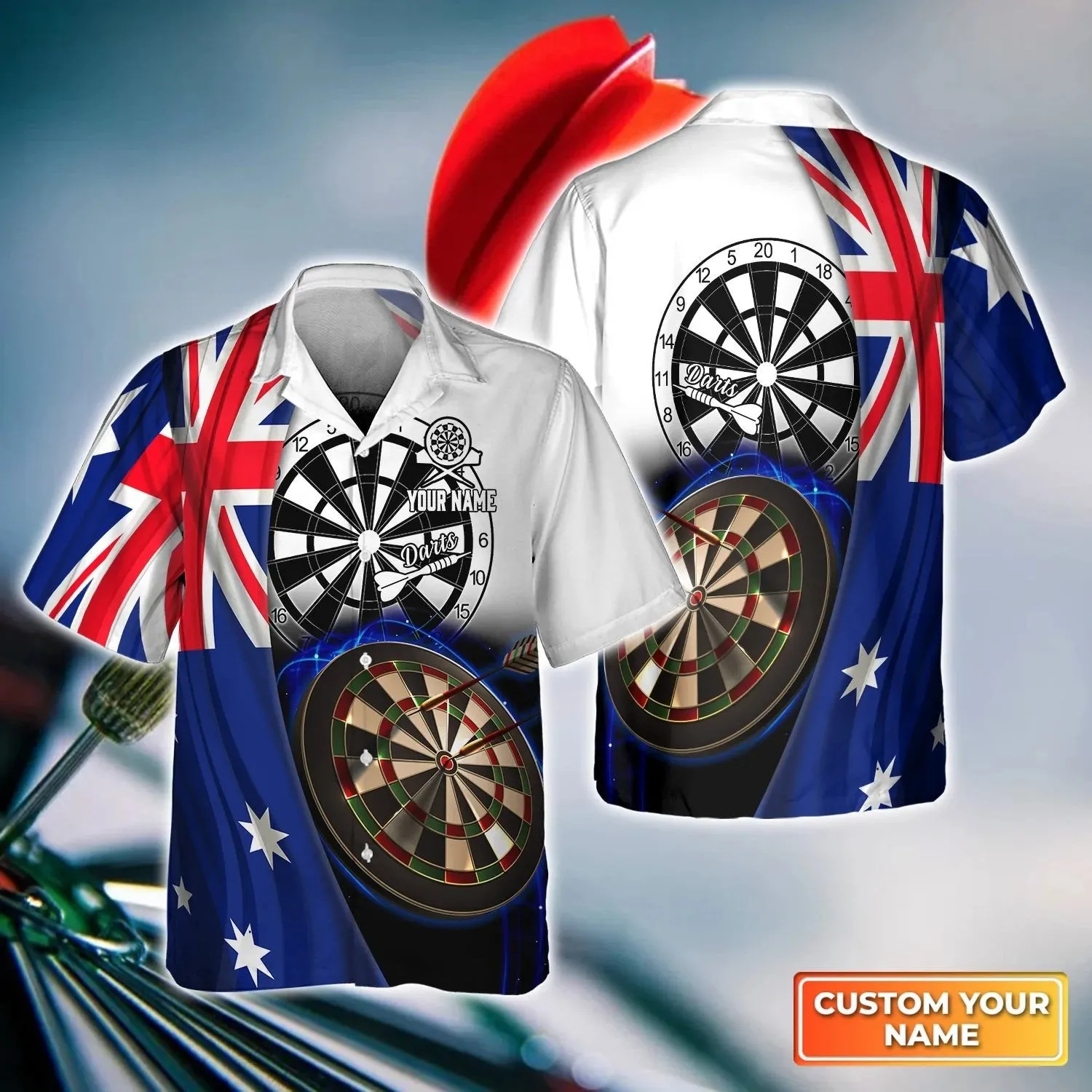 American Flag Dartboart Personalized Name 3D Hawaiian Shirt For Darts Player, Dart Flag Shirt