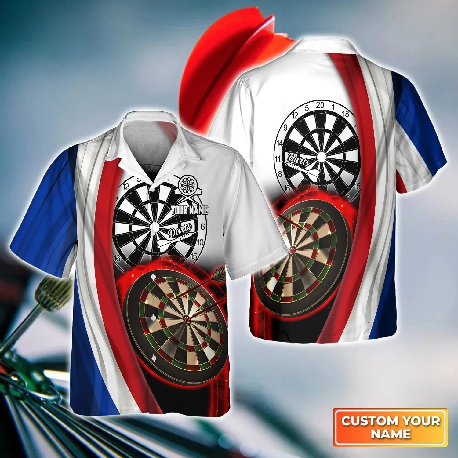 American Flag Dartboart Personalized Name 3D Hawaiian Shirt For Darts Player, Dart Flag Shirt