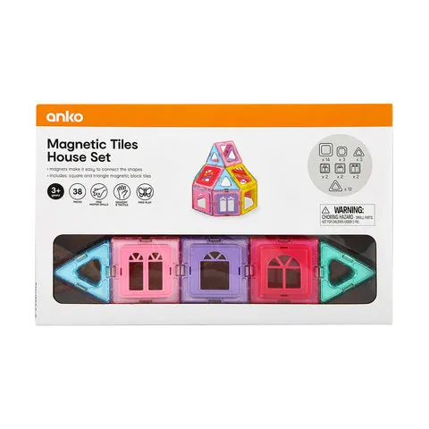 Anko 38 Piece Magnetic Tiles House Set / Suitable for Ages 3 