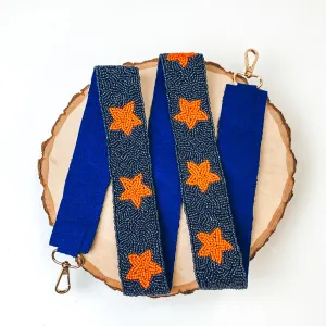 Beaded Purse Strap with Orange Stars in Navy Blue