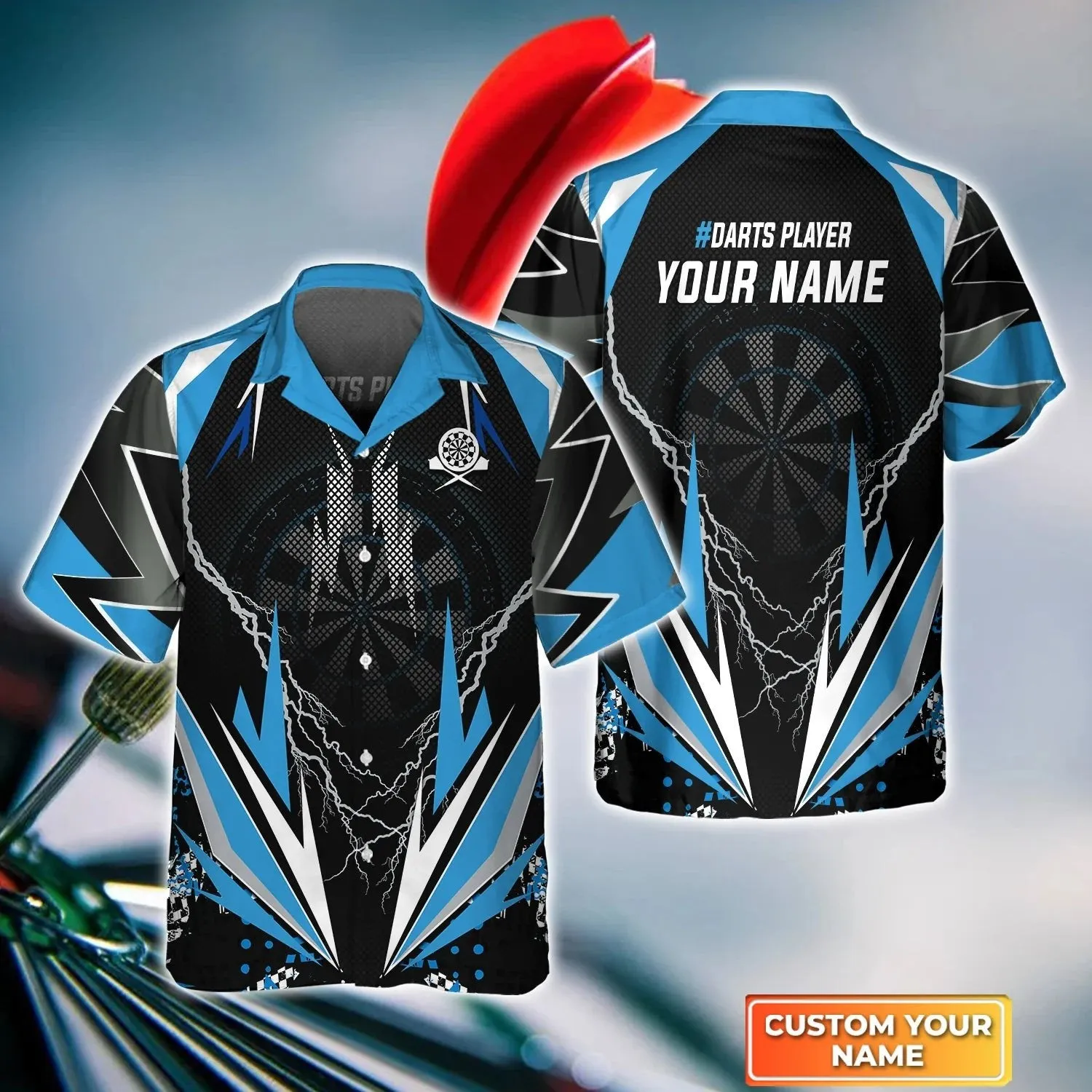 Blue Darts Thunder And Lightning Personalized Name 3D Hawaiian Shirt For Darts Player