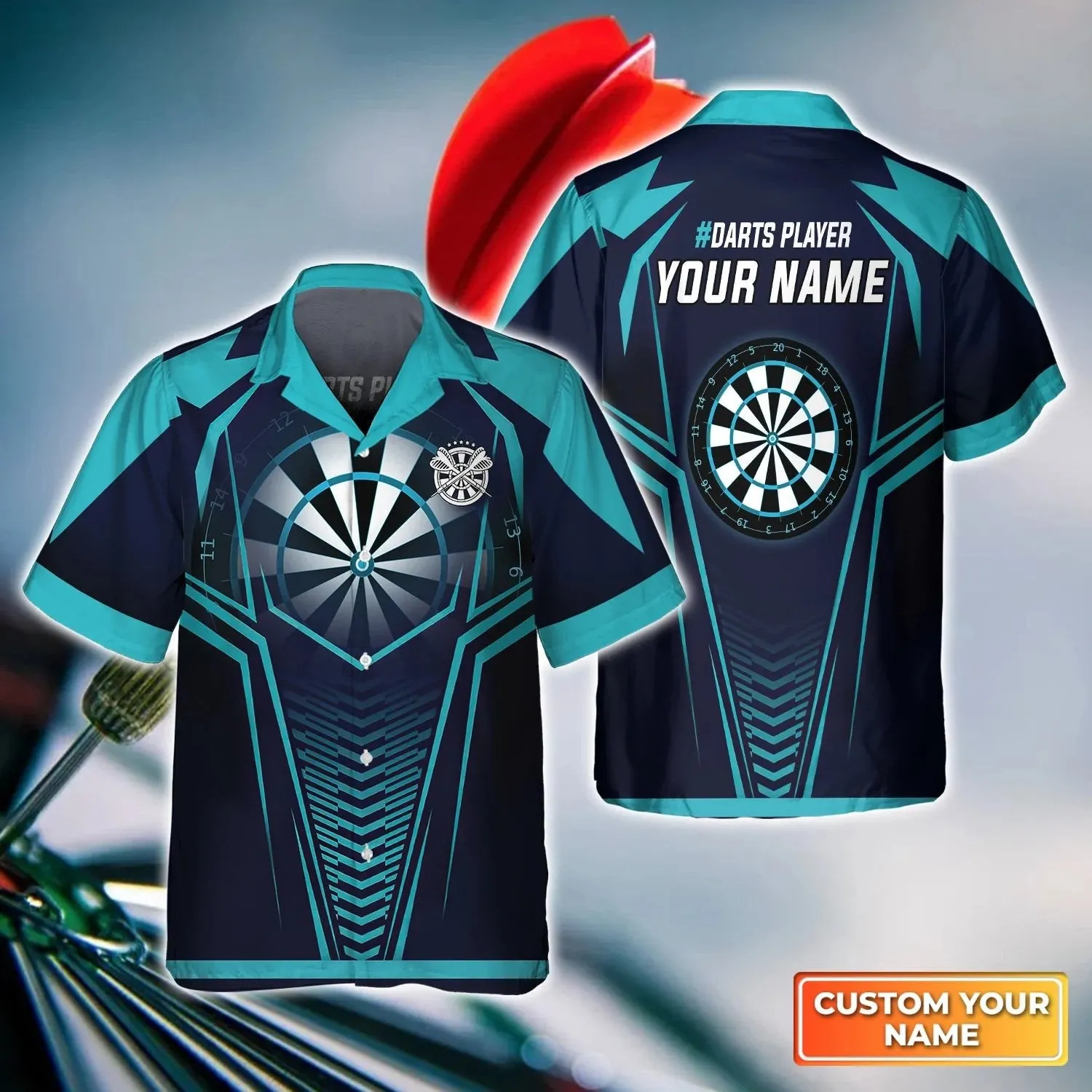 Blue Darts Thunder And Lightning Personalized Name 3D Hawaiian Shirt For Darts Player