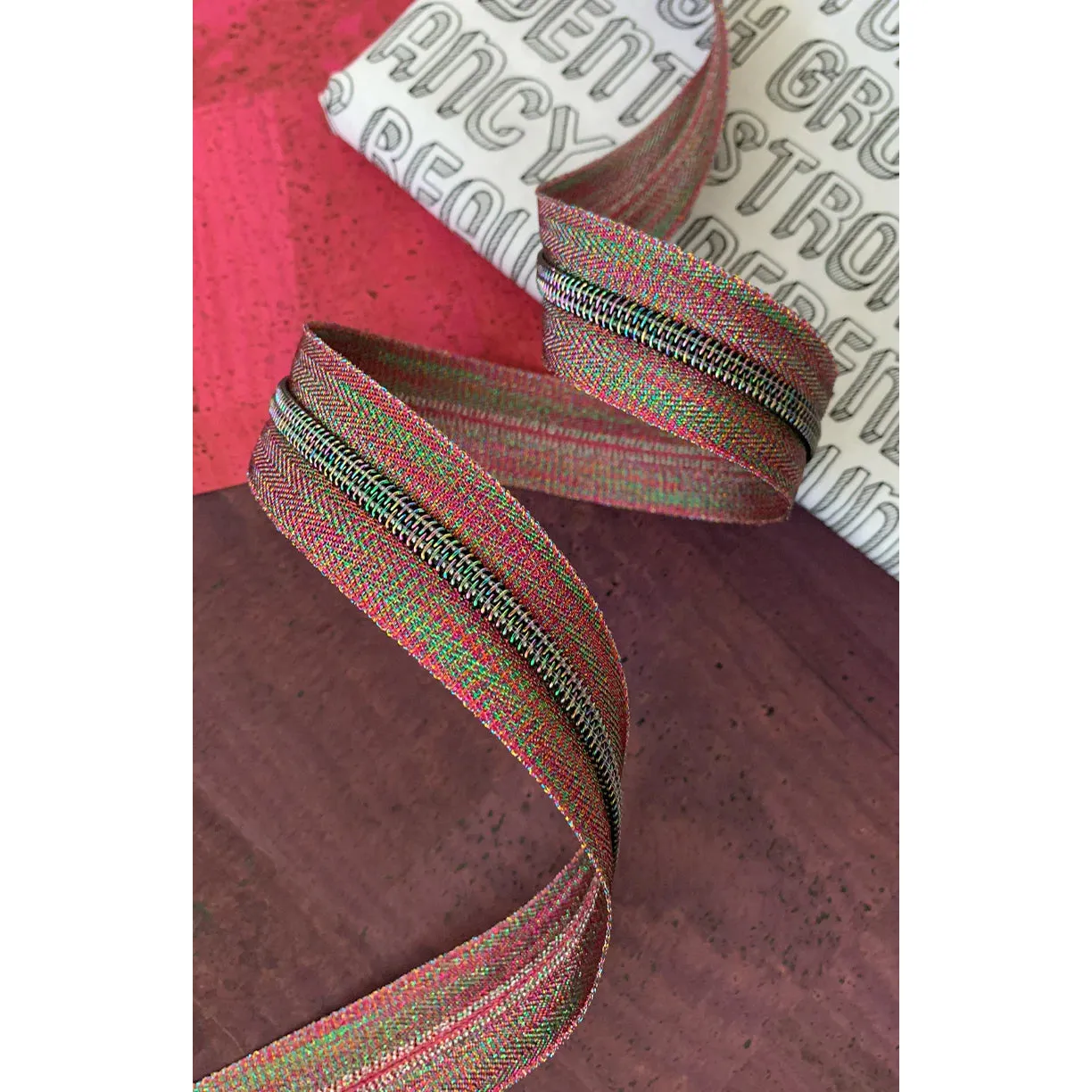 Colourful Zipper Tape with Iridescent Teeth - 3 yards