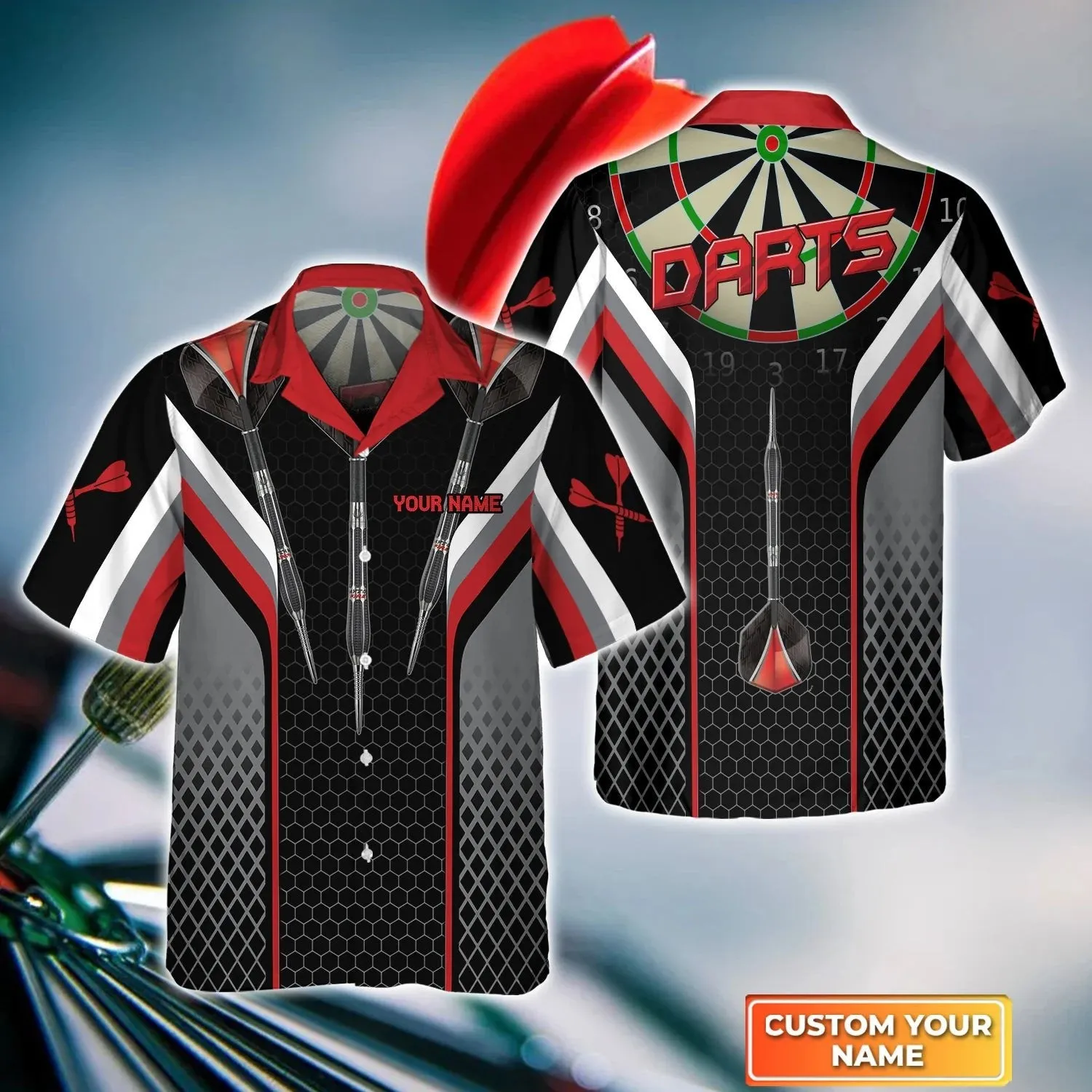 Dartboard Flame Personalized Name 3D Hawaiian Shirt For Darts Team Player, Fire and Thunder Dart Hawaiian