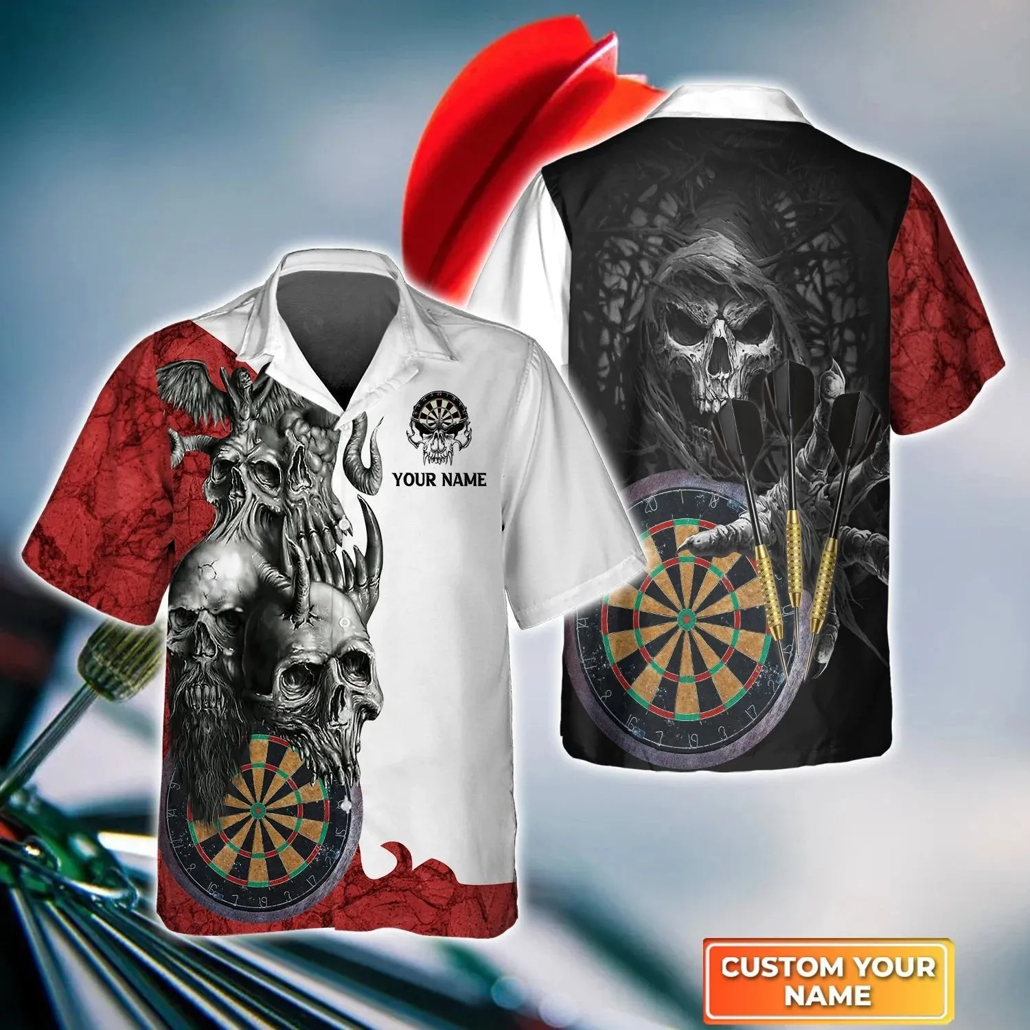 Dartboard Flame Personalized Name 3D Hawaiian Shirt For Darts Team Player, Fire and Thunder Dart Hawaiian