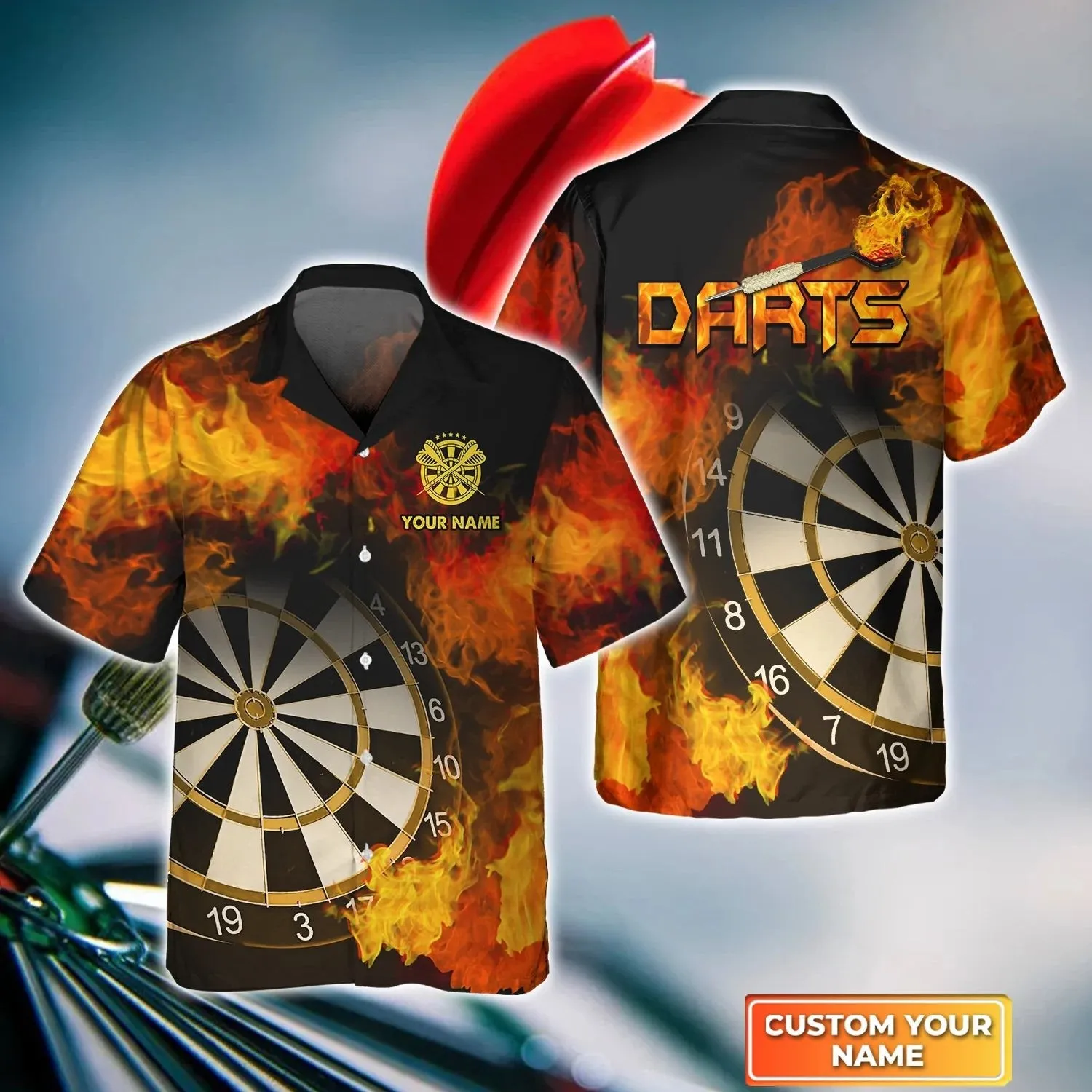 Darts Aim Shoot Swear Repeat Personalized Name 3D Hawaiian Shirt For Darts Player