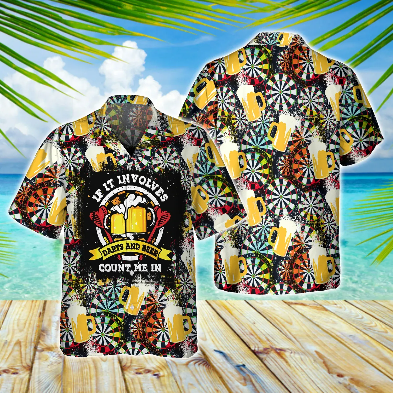 Darts And Beer 3D Hawaiian Shirt, Funny Beer Tee, I Play Darts Hawaiian Shirts, Beer Lover Shirt