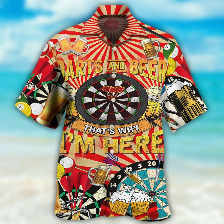 Darts And Beer That's Why I'm Here Hawaiian Shirt, 3D Printed Dart Hawaii Shirt, Dart Gift