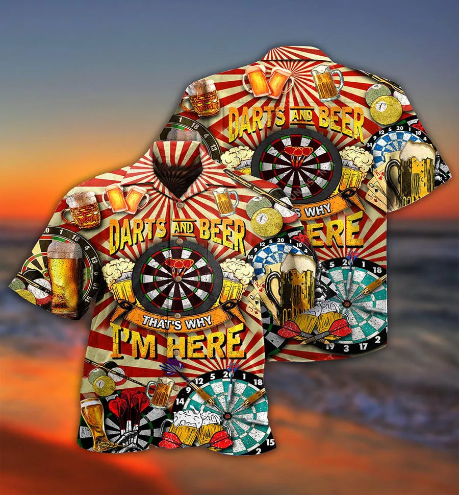 Darts And Beer That's Why I'm Here Hawaiian Shirt, 3D Printed Dart Hawaii Shirt, Dart Gift