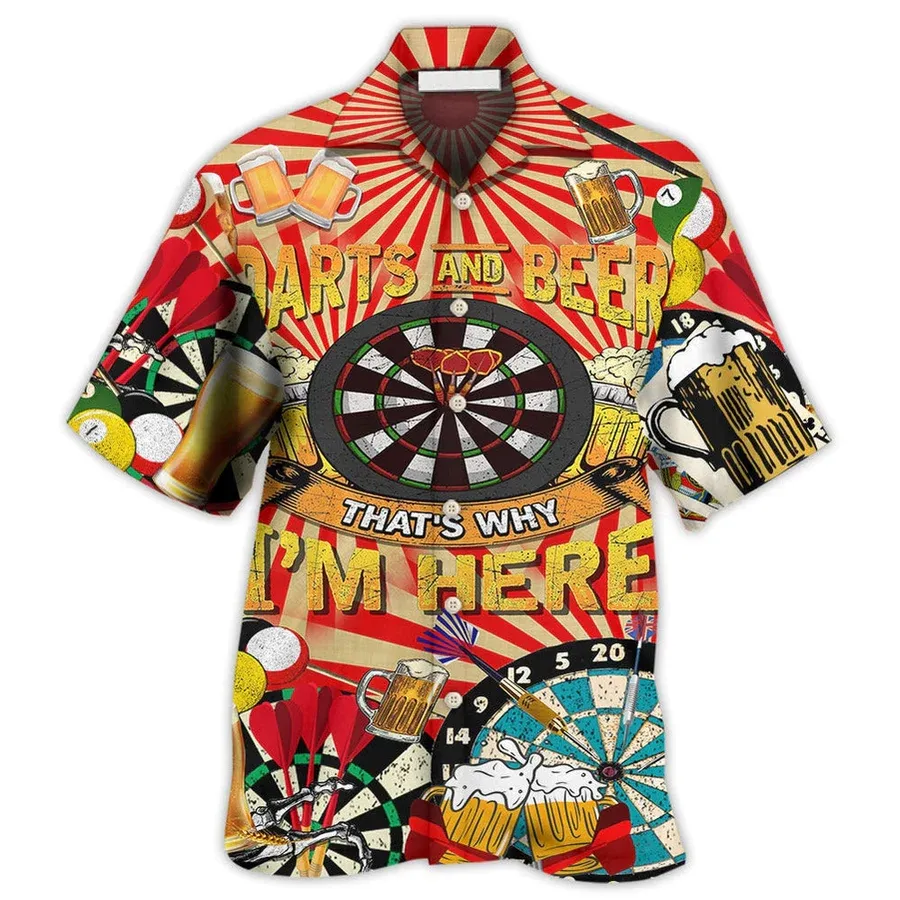 Darts And Beer That's Why I'm Here Hawaiian Shirt, 3D Printed Dart Hawaii Shirt, Dart Gift