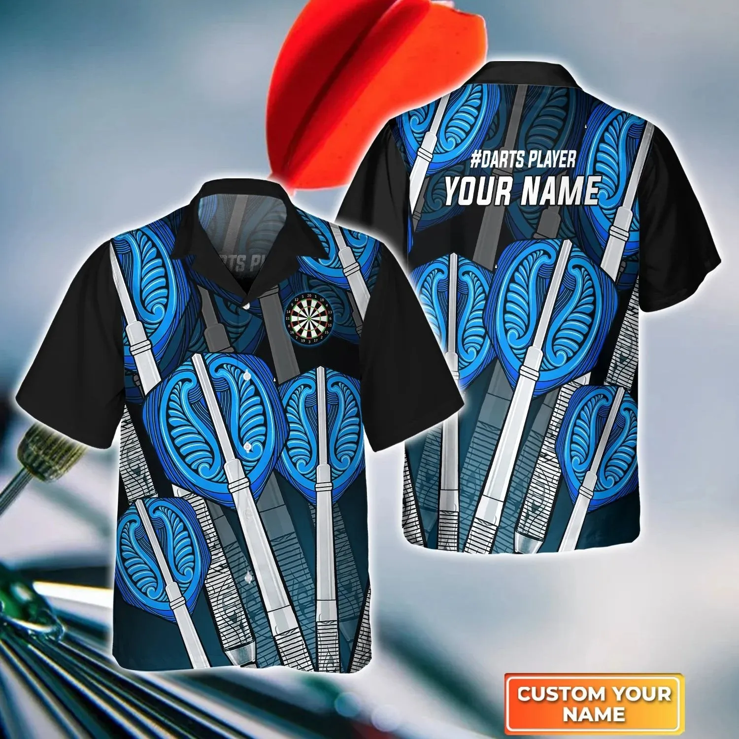 Darts Board In Flames Personalized Name 3D Hawaiian Shirt For Darts Team Player, Dart Gift, Dart Lover Gift