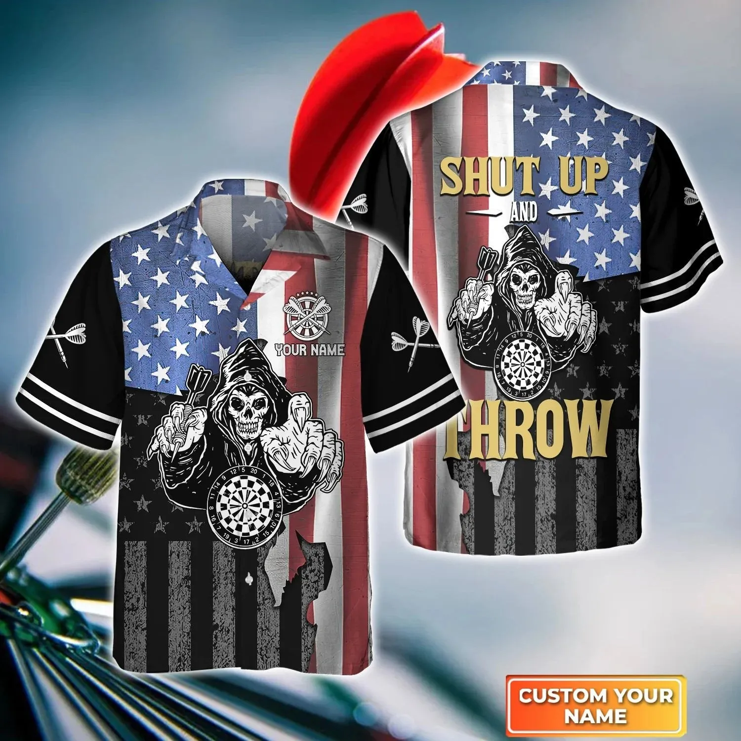 Darts Eagle American Personalized Name 3D Hawaiian Shirt, Gift For Darts player, Uniform Dart Team Shirt