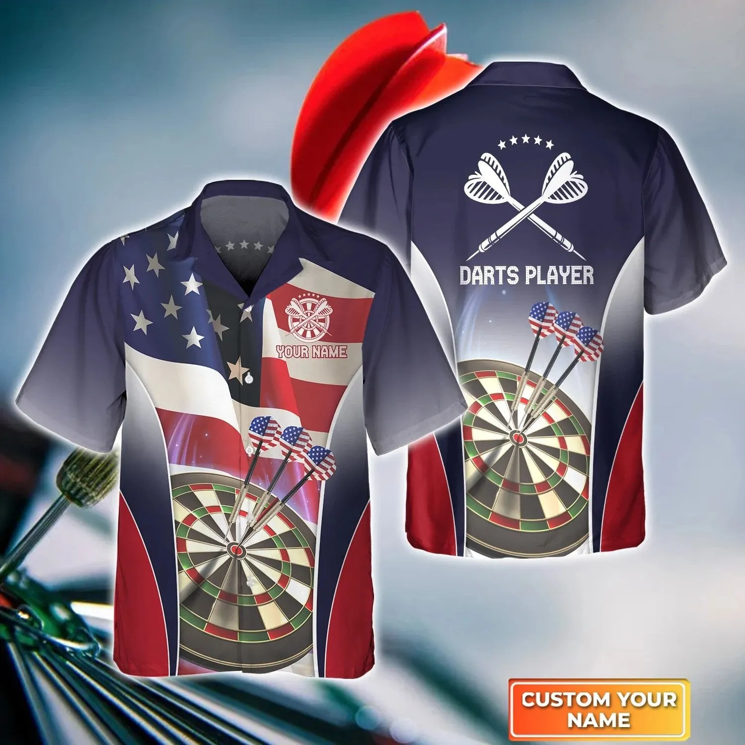 Darts Eagle American Personalized Name 3D Hawaiian Shirt, Gift For Darts player, Uniform Dart Team Shirt