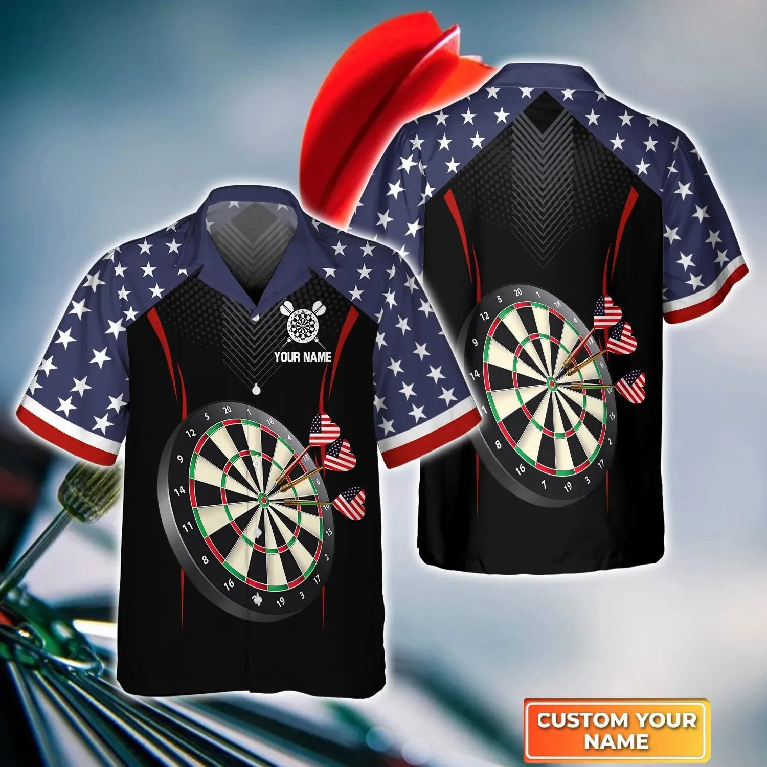 Darts Eagle American Personalized Name 3D Hawaiian Shirt, Gift For Darts player, Uniform Dart Team Shirt