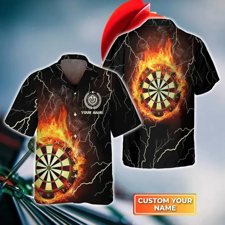 Darts On Fire Personalized Name 3D Hawaiian Shirt, Gift For Darts player, Dart Hawaiian Shirt