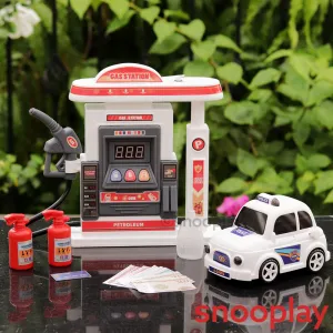 Electronic Petrol Pump Gas Station Pretend Playset with Toy Car,Fueling Accessories & Stickers