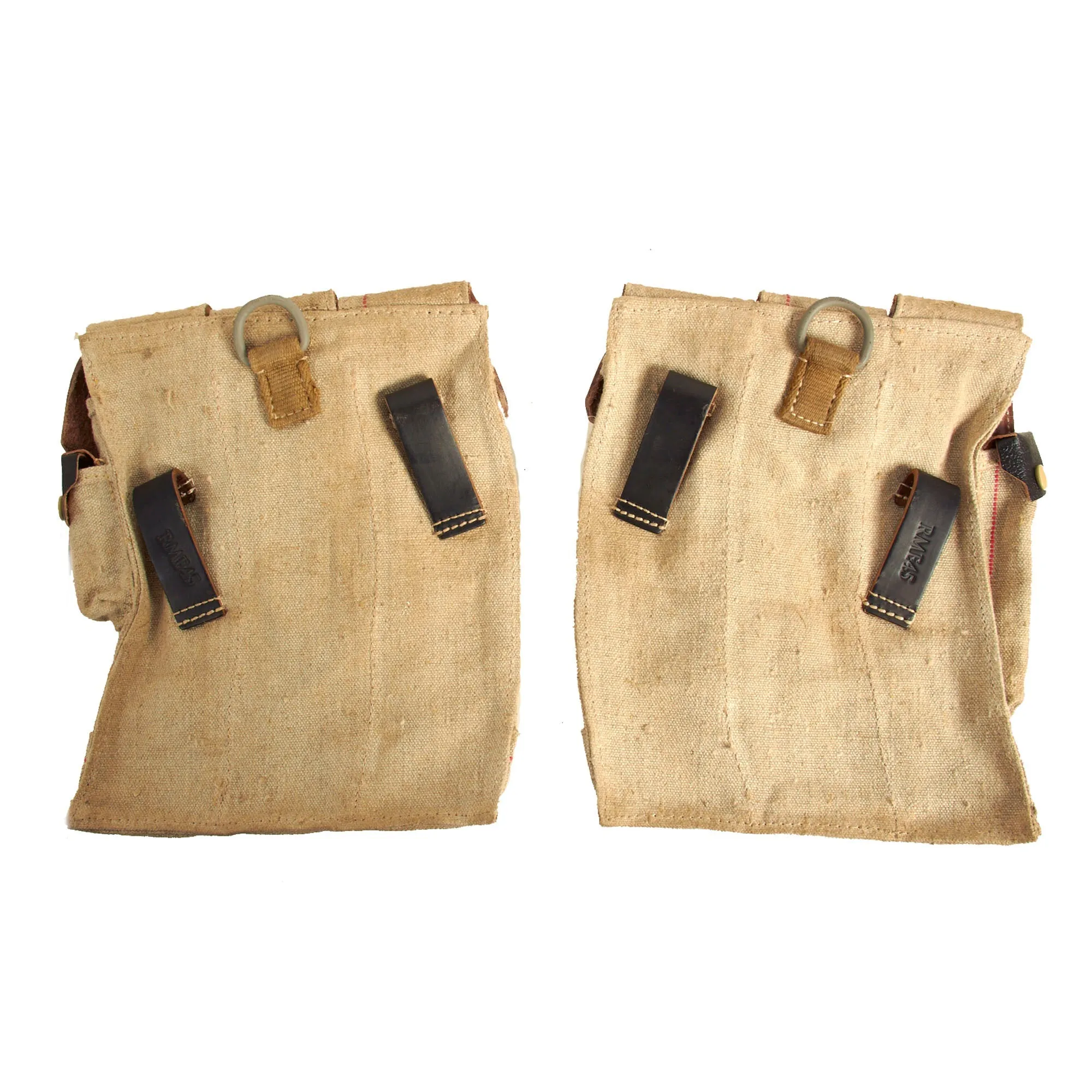 German WWII MP 44 Magazine Jute and Leather Pouch Set Constructed From Original Period Jute Postal Bags