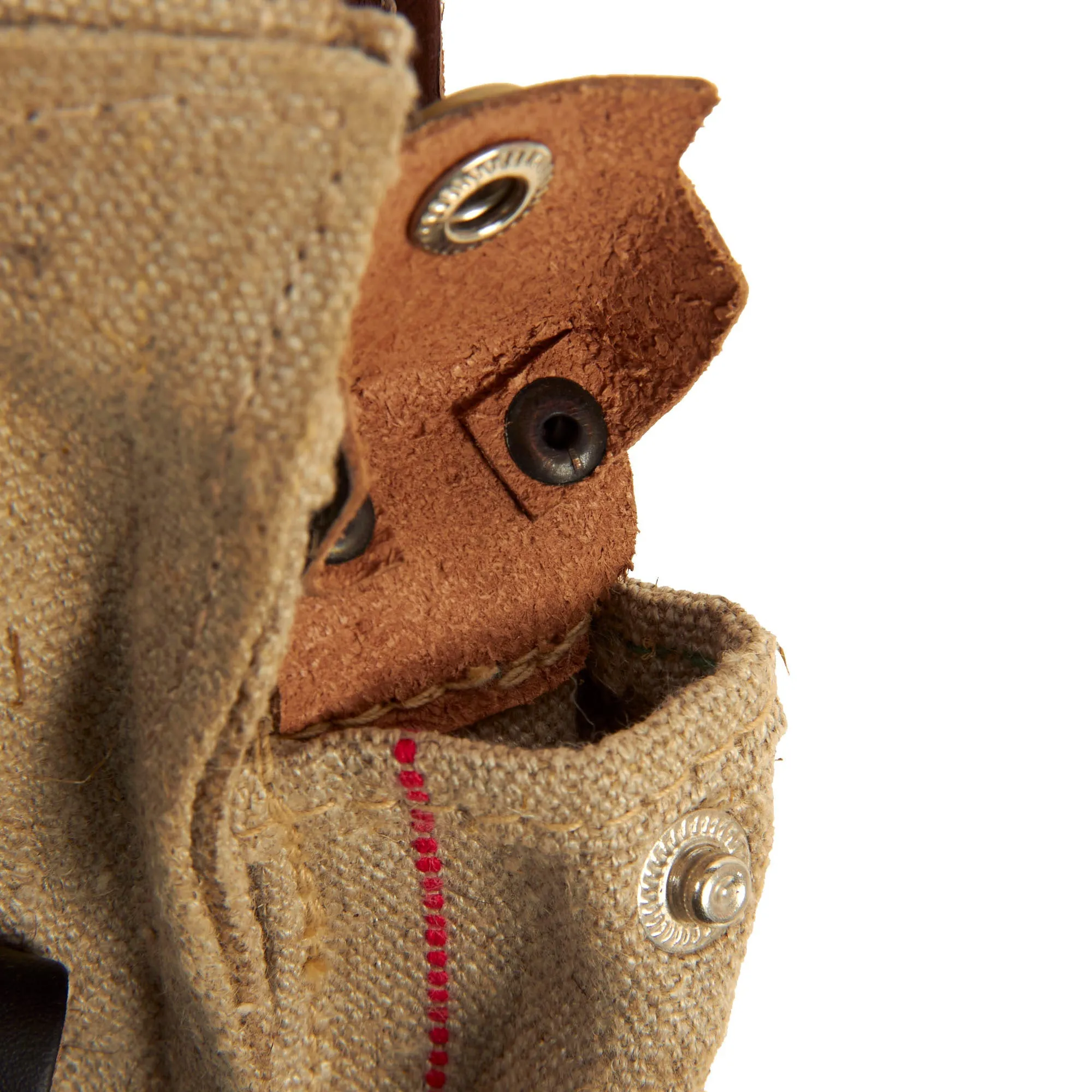 German WWII MP 44 Magazine Jute and Leather Pouch Set Constructed From Original Period Jute Postal Bags