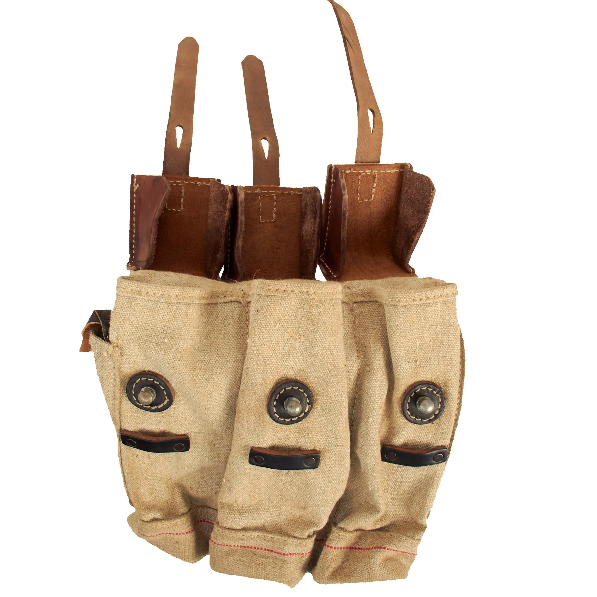 German WWII MP 44 Magazine Jute and Leather Pouch Set Constructed From Original Period Jute Postal Bags