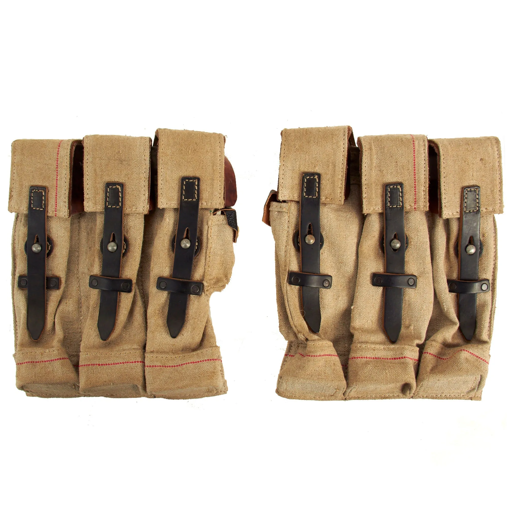 German WWII MP 44 Magazine Jute and Leather Pouch Set Constructed From Original Period Jute Postal Bags