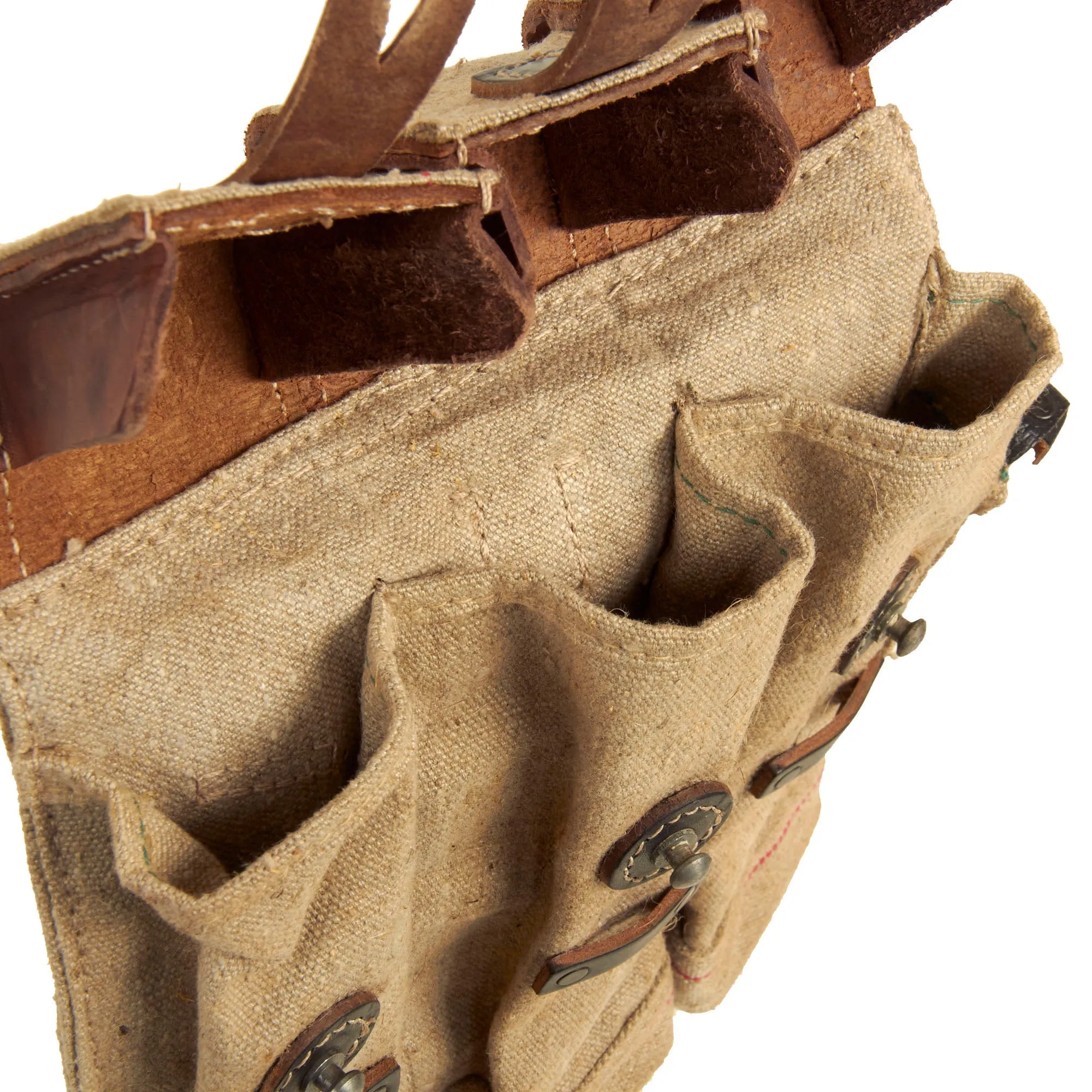 German WWII MP 44 Magazine Jute and Leather Pouch Set Constructed From Original Period Jute Postal Bags