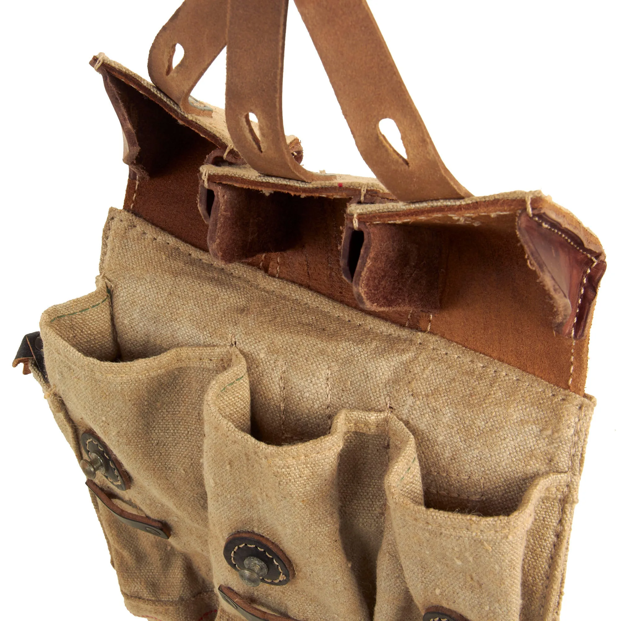 German WWII MP 44 Magazine Jute and Leather Pouch Set Constructed From Original Period Jute Postal Bags