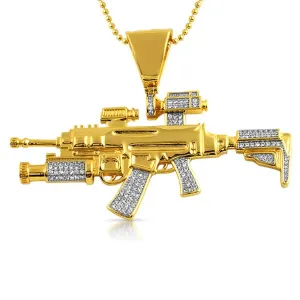 Gold CZ Military Machine Gun Bling Bling Pendant