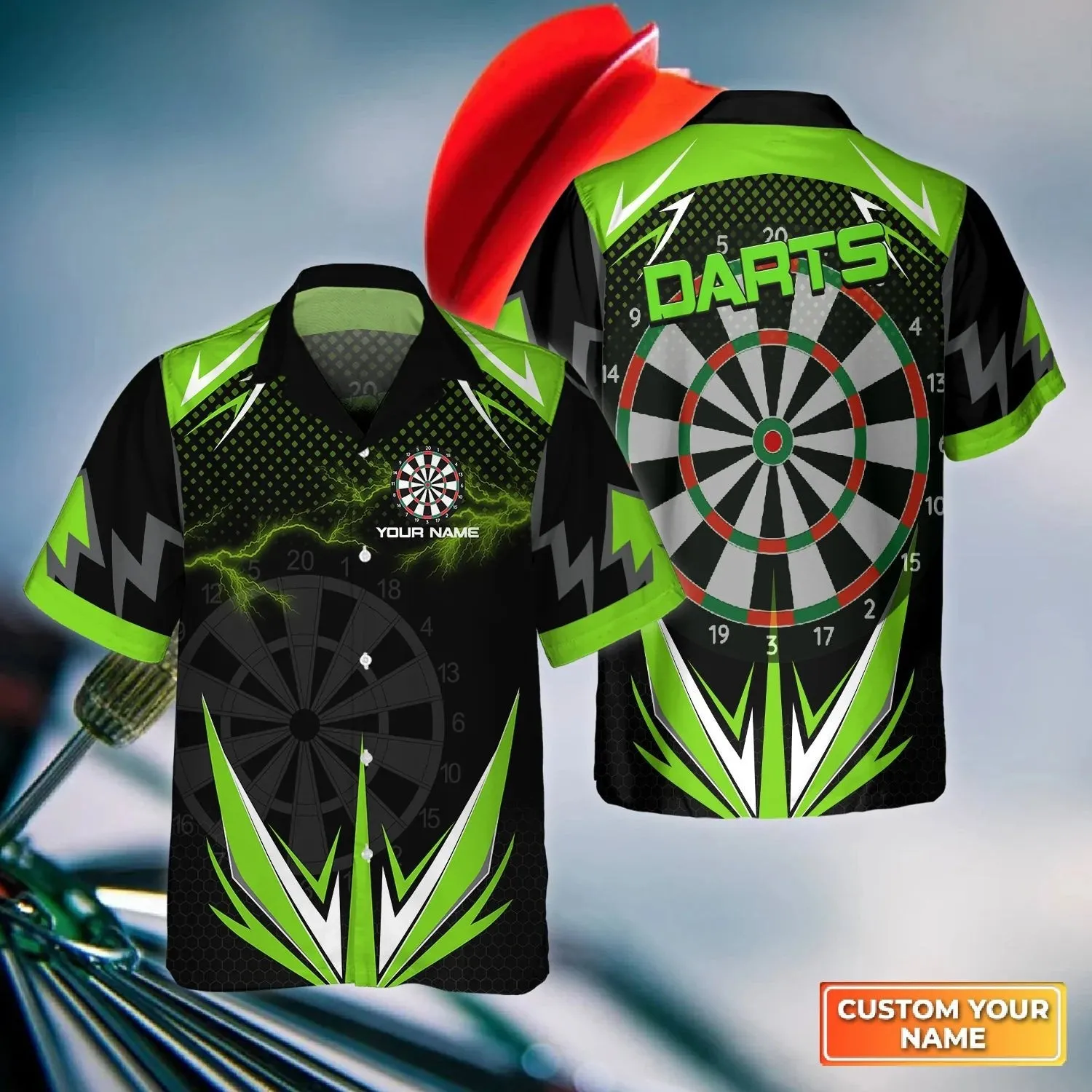 Green Dartboard Personalized Name 3D Hawaiian Shirt For Darts Team, Dart Shirt, Dart Gift, Dart Lover Gift