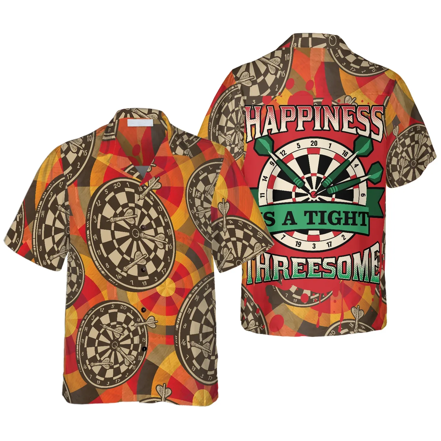 Happiness Is a Tight Threesome Darts Hawaiian Shirt, Colorful Summer Aloha Shirt For Men Women, Gift For Friend, Team, Darts Lovers