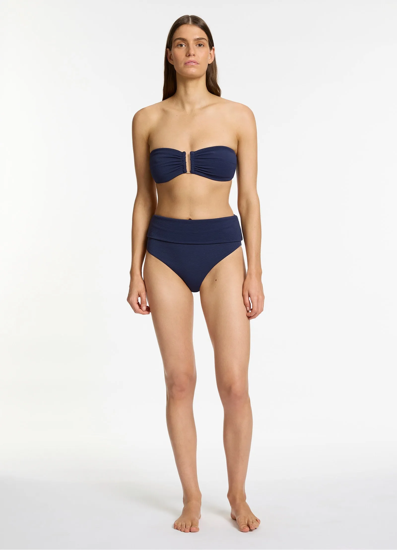 Isla Rib Fold Down High Waisted Bikini Bottom - Ink