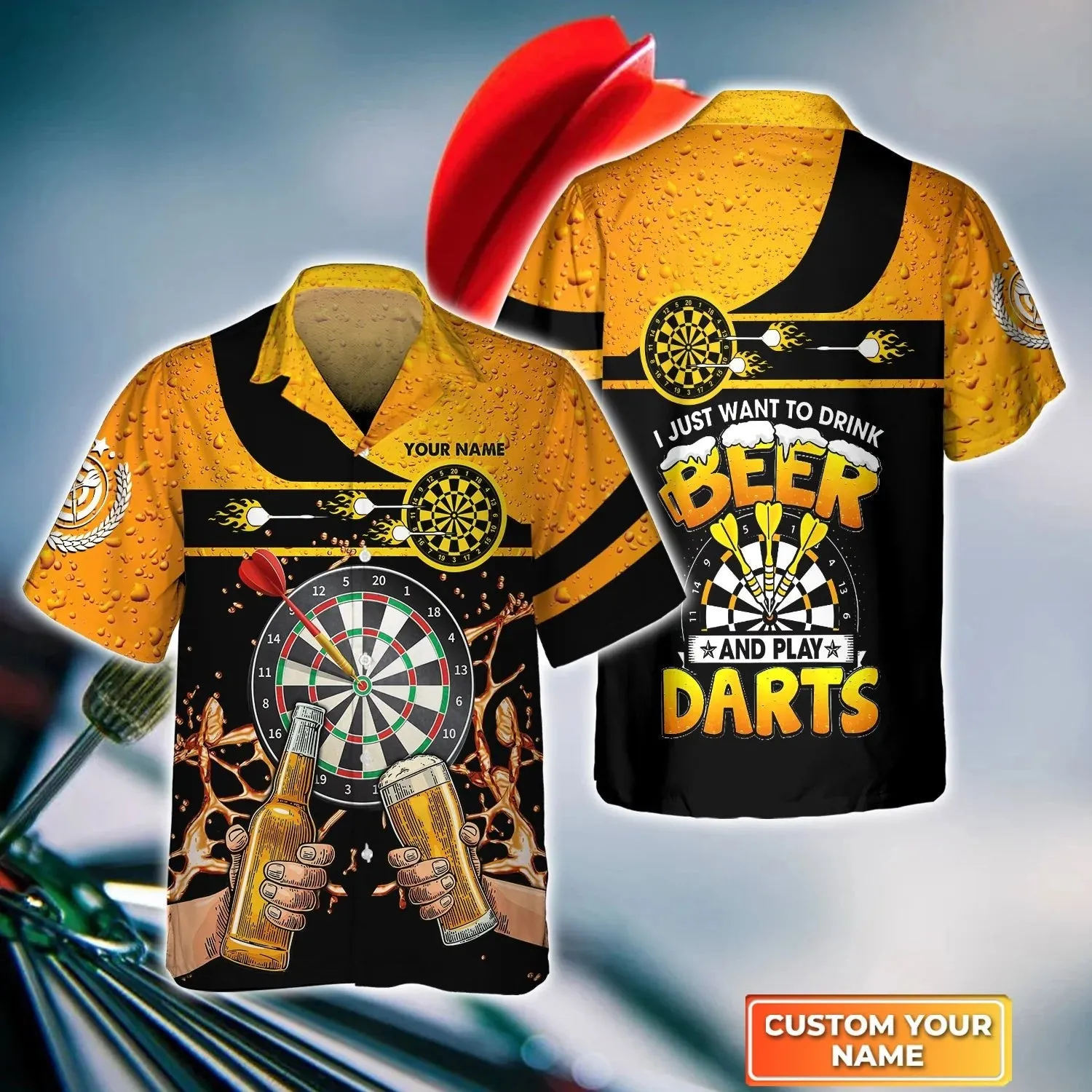 Just Want To Drink Beer And Play Darts. Personalized Name 3D Hawaiian Shirt