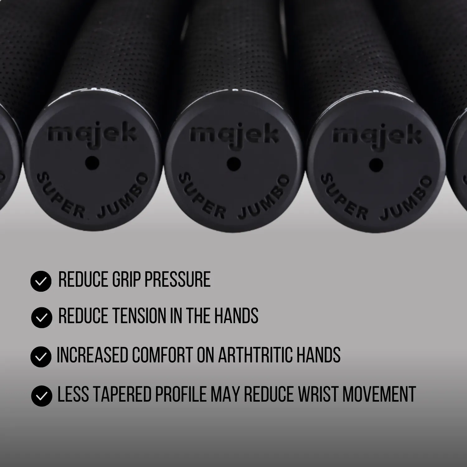 Majek Golf Club Grips Super Jumbo Extra Large Tour 360 Degree Black - NO LOGO - Round .600 Extra Large XL XXL Great for Tall Golfers with Big Hands - Premium Rubber Golf Grips -High Traction