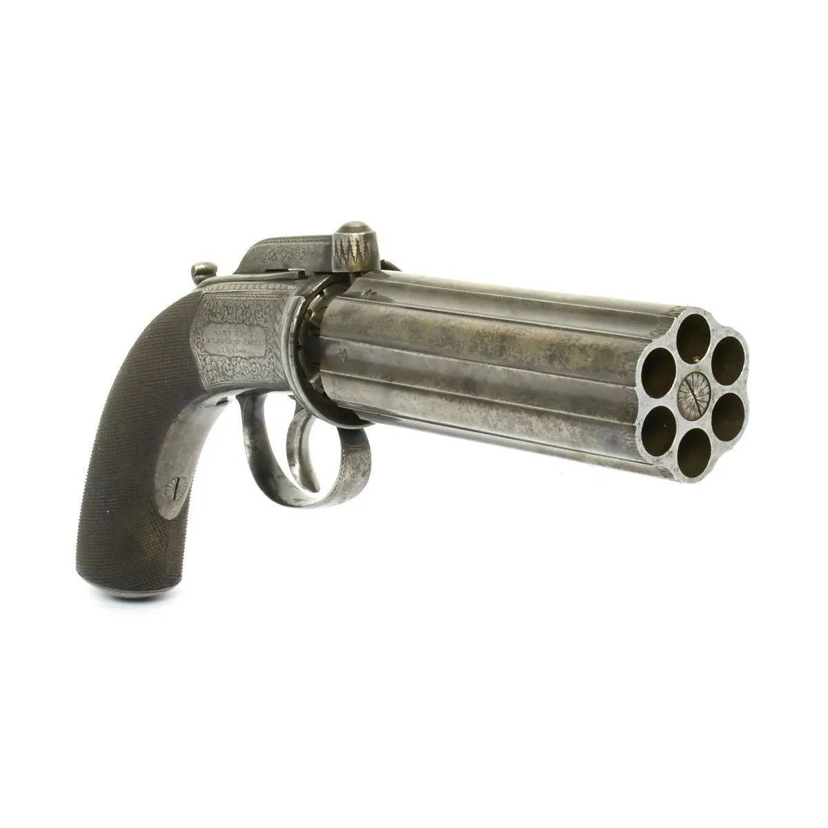 Original British Victorian Six-Shot Percussion Pepperbox Revolver by Samuel Nock - Circa 1850