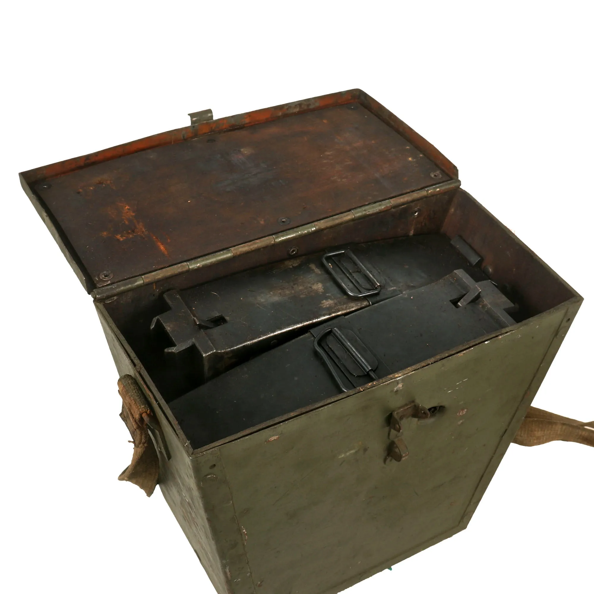 Original Finnish WWII Lahti L-39 Anti-Tank Rifle Magazines in Original Shrapnel-Damaged Carrying Case