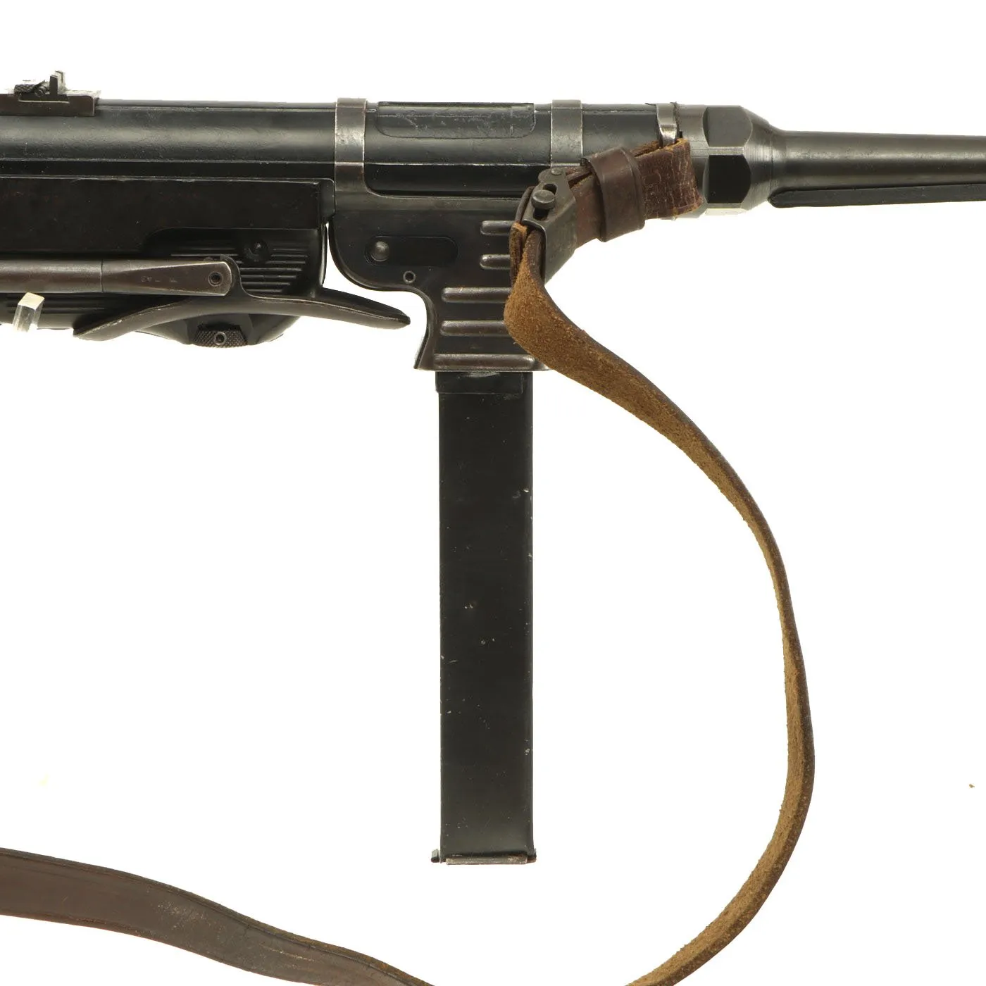 Original German WWII 1943 Dated MP 40 Display Gun by ERMA with Live Barrel, Sling & Magazine - Matching Serial 5743j