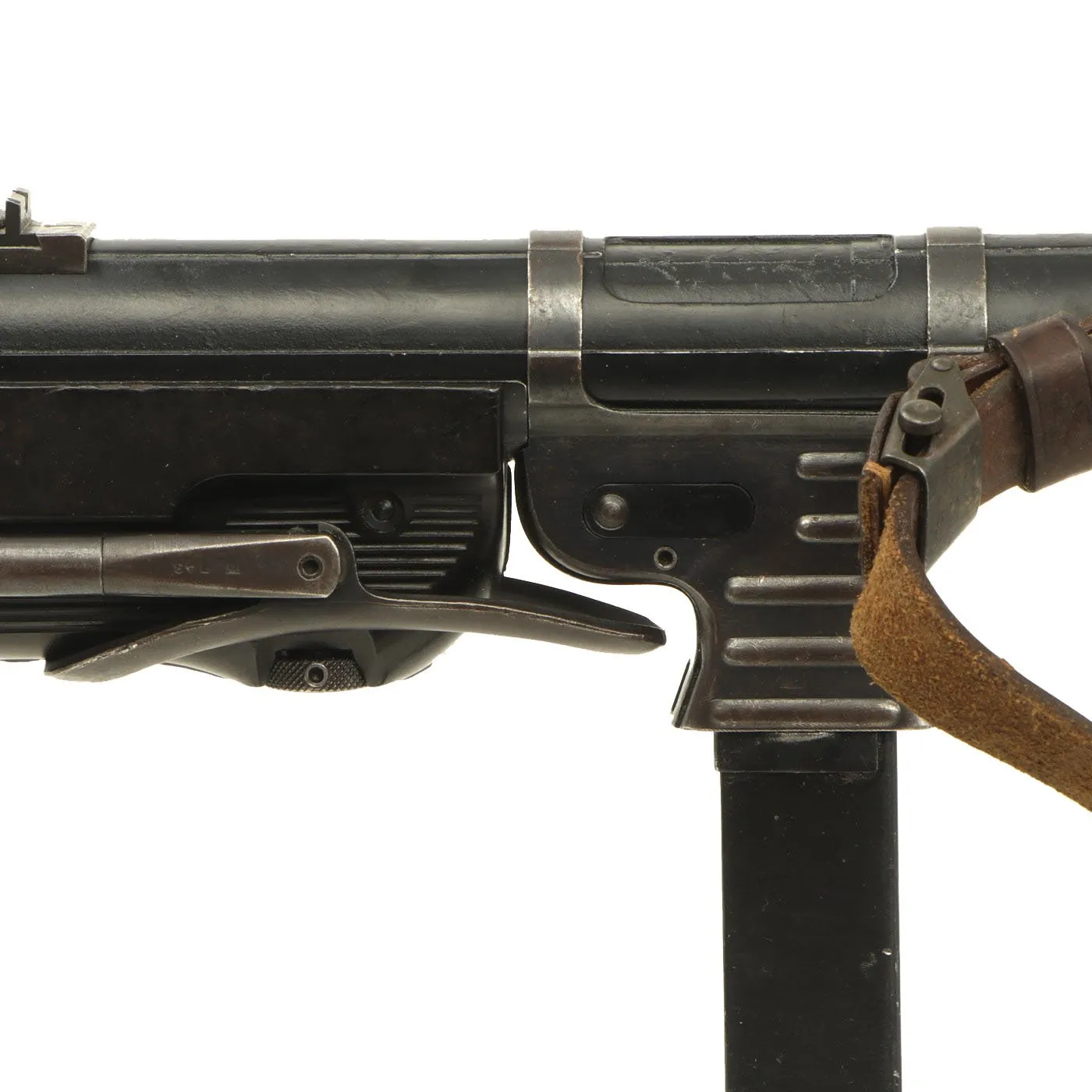 Original German WWII 1943 Dated MP 40 Display Gun by ERMA with Live Barrel, Sling & Magazine - Matching Serial 5743j