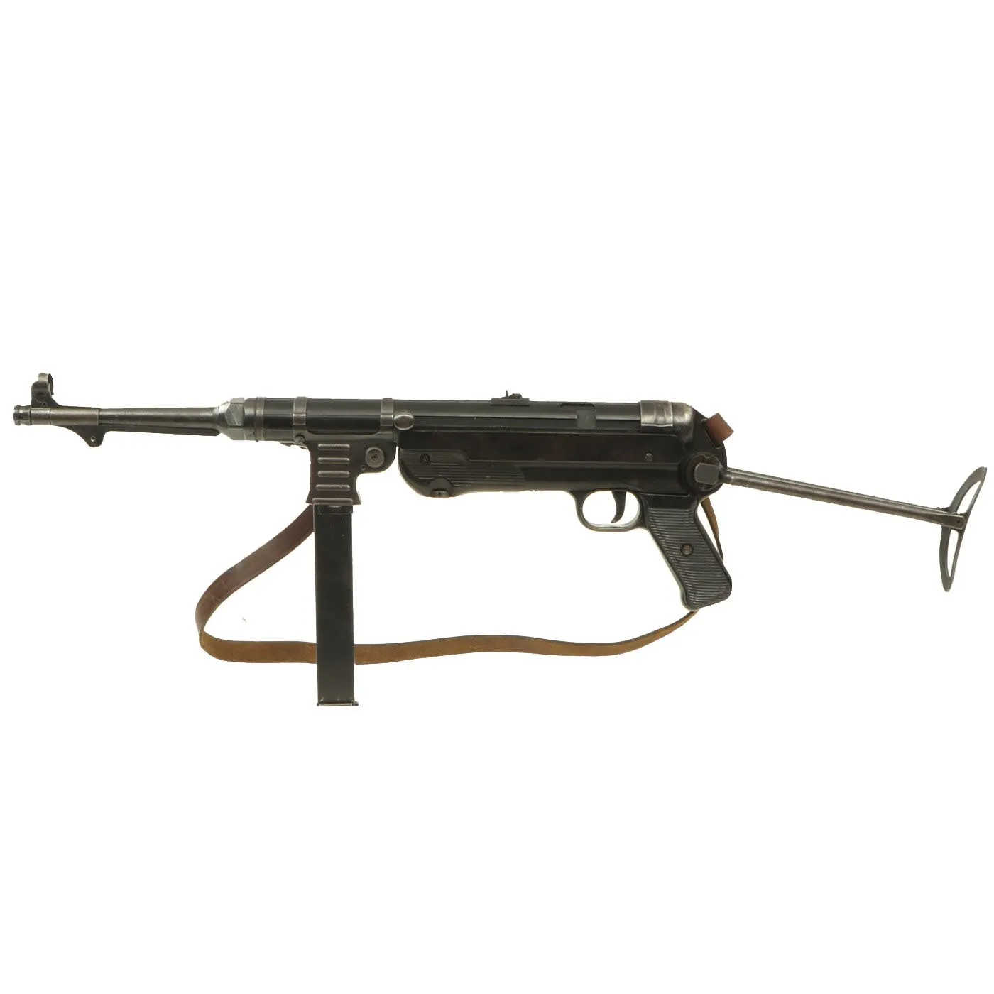 Original German WWII 1943 Dated MP 40 Display Gun by ERMA with Live Barrel, Sling & Magazine - Matching Serial 5743j