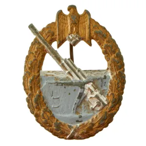 Original German WWII Kriegsmarine Coastal Artillery Badge by Friedrich Linden of Lüdenscheid - dated 1943