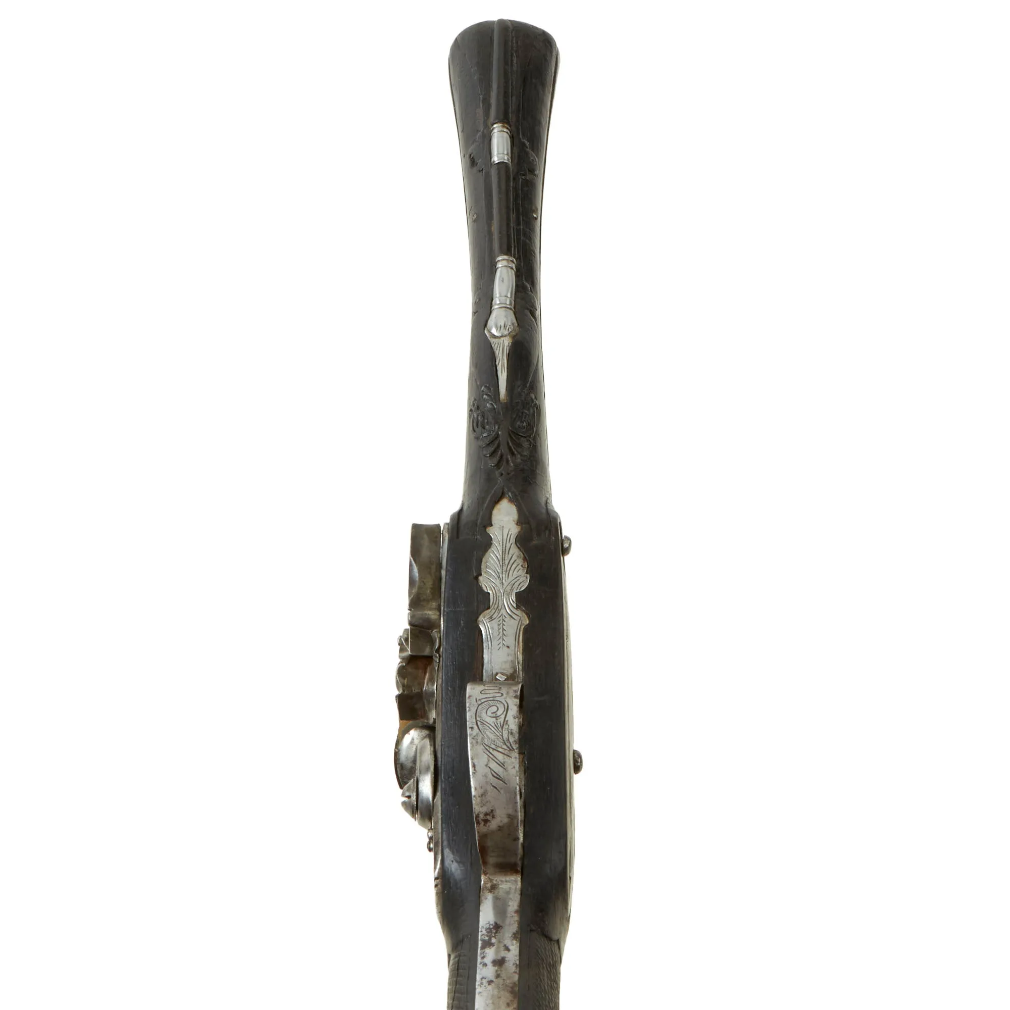 Original Ottoman Flintlock Full Stock Blunderbuss Pistol with Silver Wire Inlaid Butt Stock - circa 1800-1840