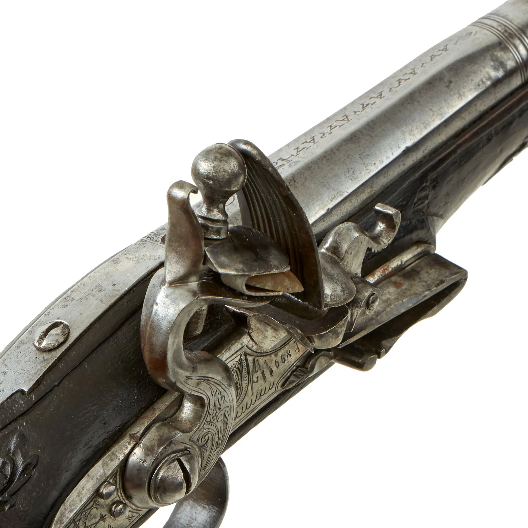 Original Ottoman Flintlock Full Stock Blunderbuss Pistol with Silver Wire Inlaid Butt Stock - circa 1800-1840