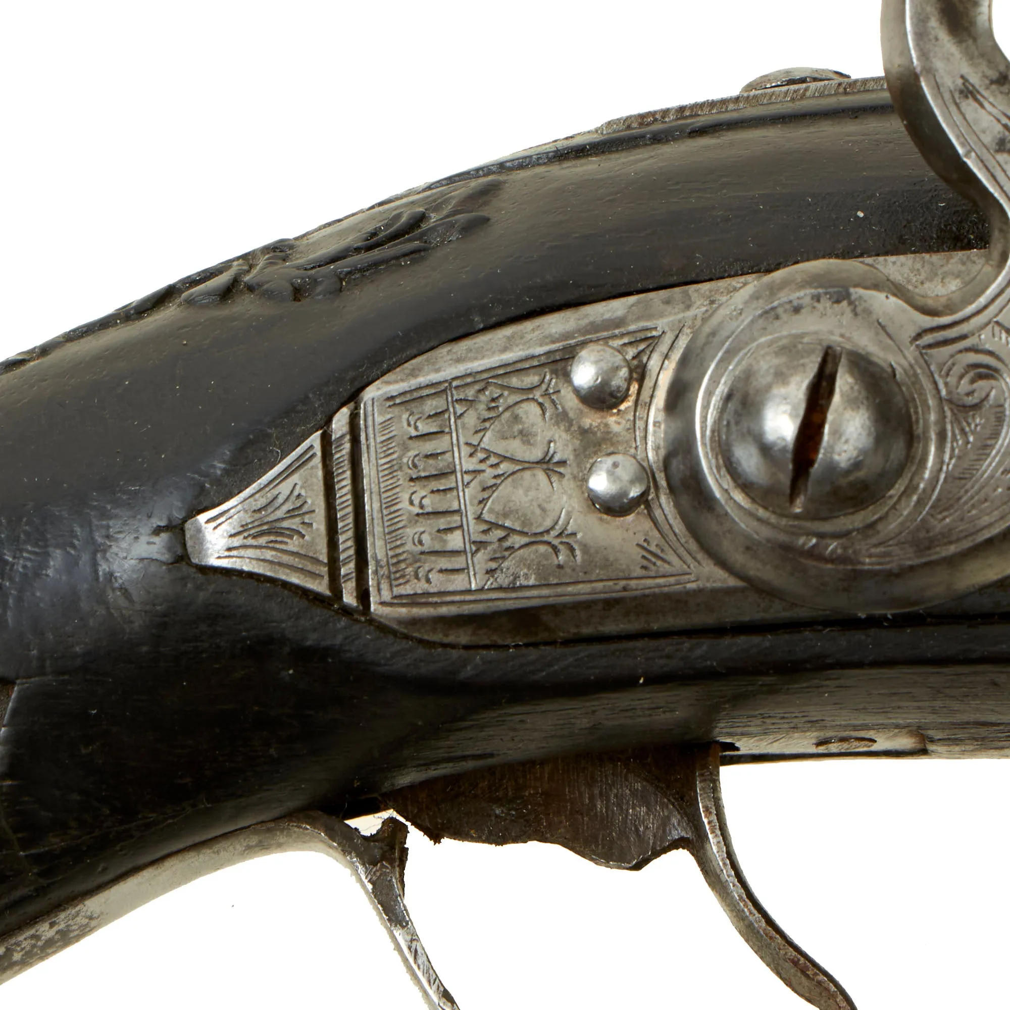 Original Ottoman Flintlock Full Stock Blunderbuss Pistol with Silver Wire Inlaid Butt Stock - circa 1800-1840