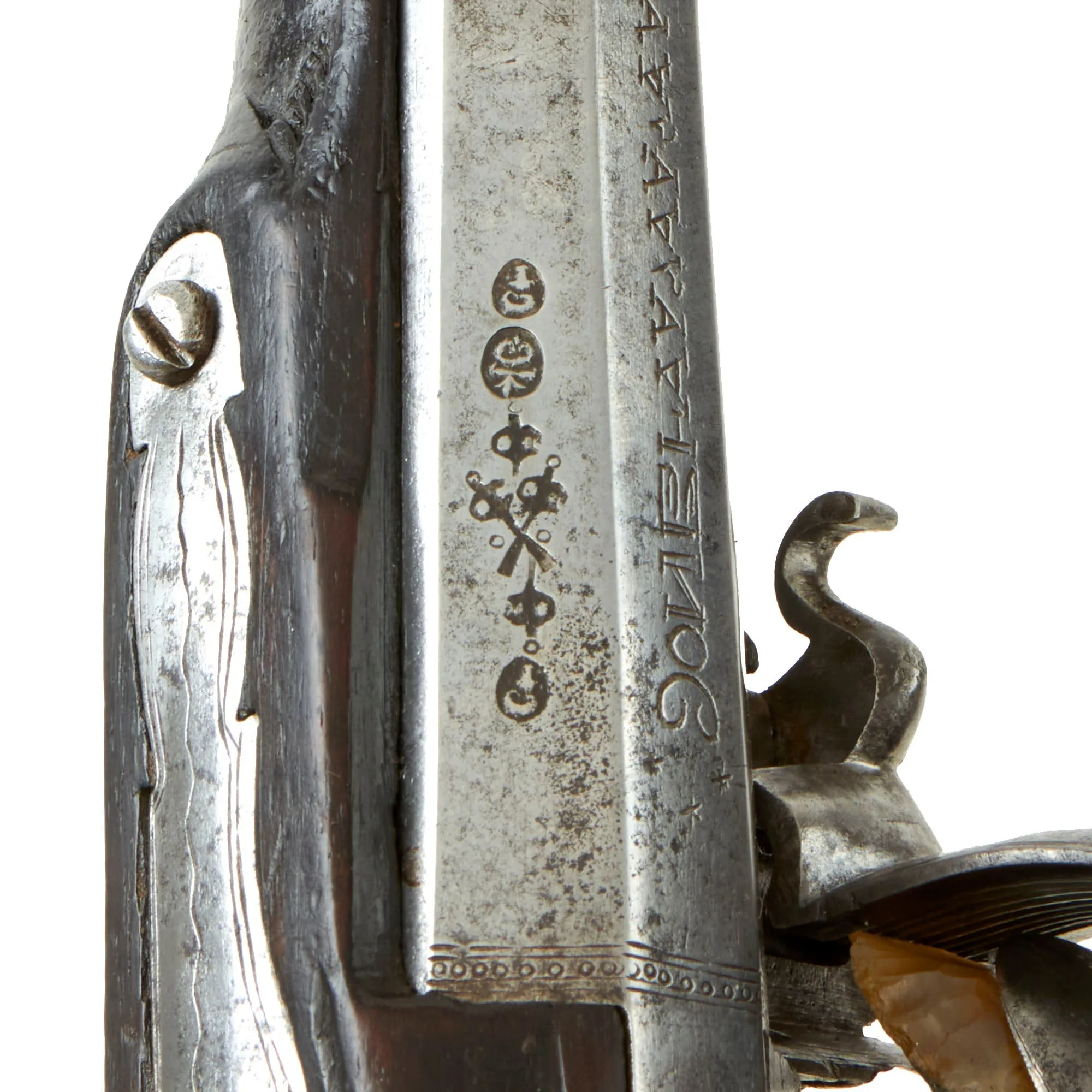 Original Ottoman Flintlock Full Stock Blunderbuss Pistol with Silver Wire Inlaid Butt Stock - circa 1800-1840