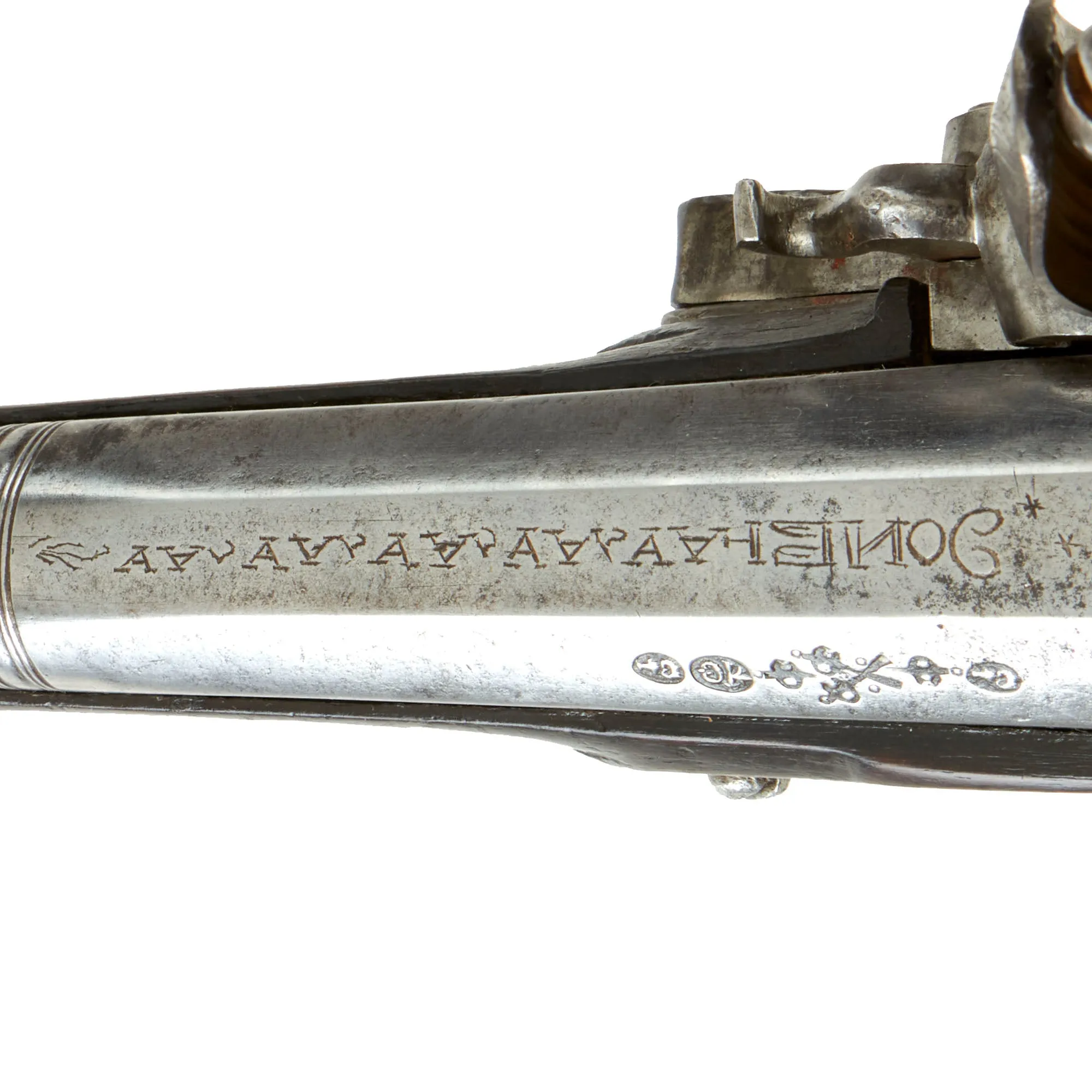 Original Ottoman Flintlock Full Stock Blunderbuss Pistol with Silver Wire Inlaid Butt Stock - circa 1800-1840