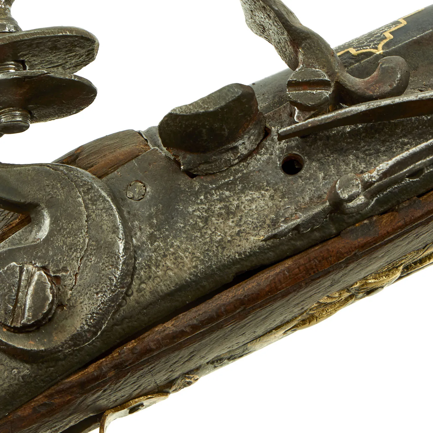 Original Ottoman Turkish Brass Mounted Flintlock Pistol with Silver & Gold Inlaid Barrel - Circa 1820